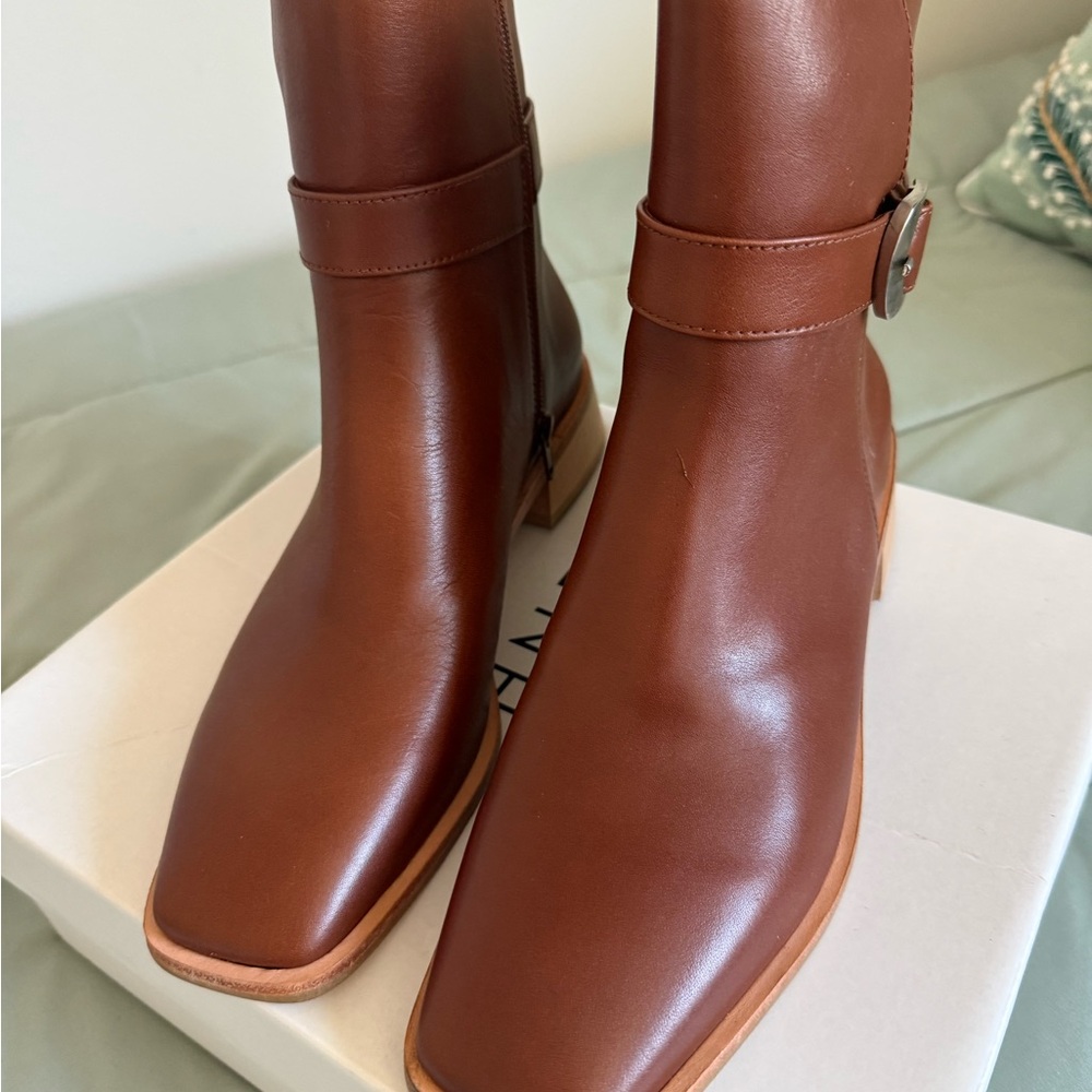 Women's Chestnut Brown Argentine Leather Ankle Boots with Buckle Strap